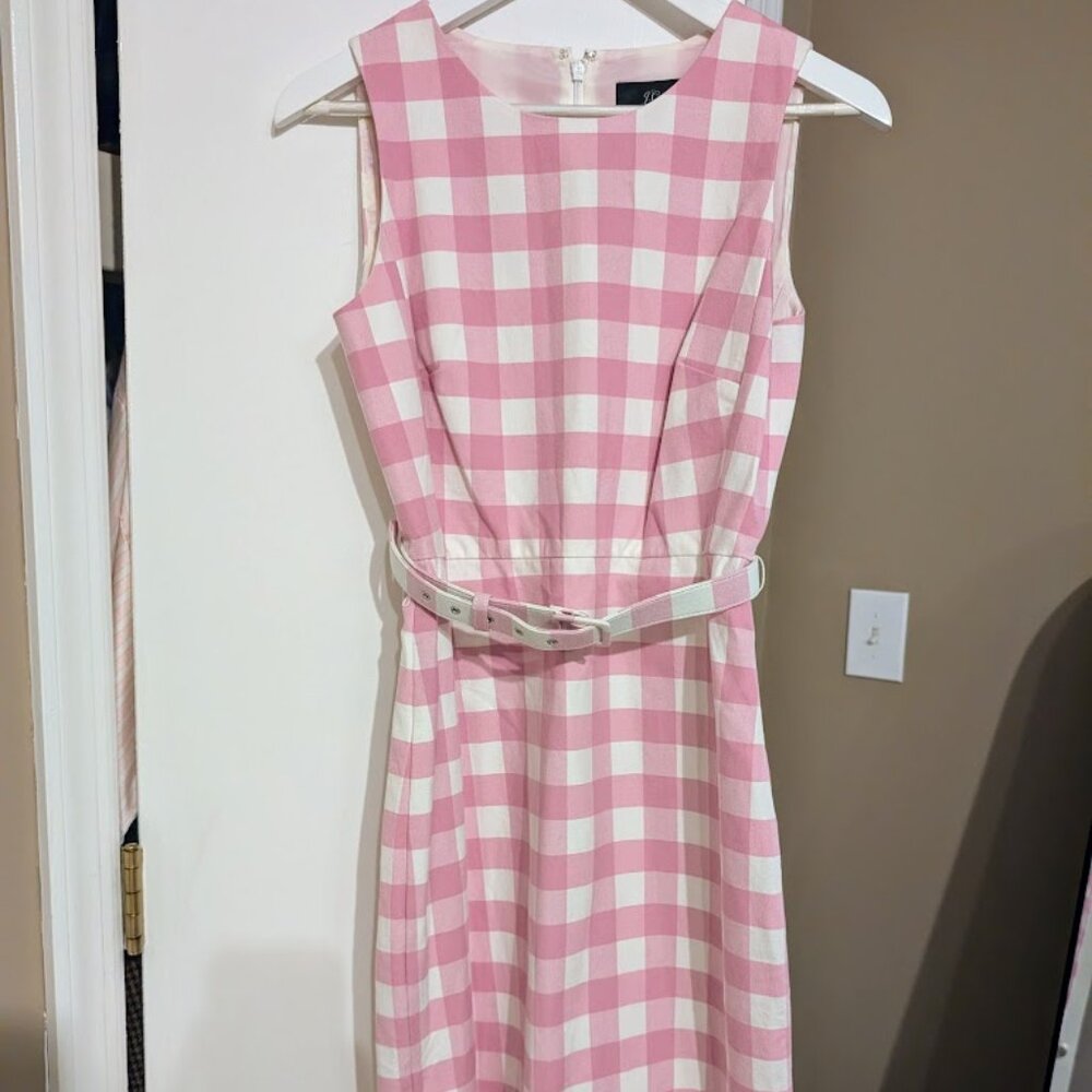 J. Crew Pink Gingham Sleeveless Belted Sheath Dress Size 2 NWOT